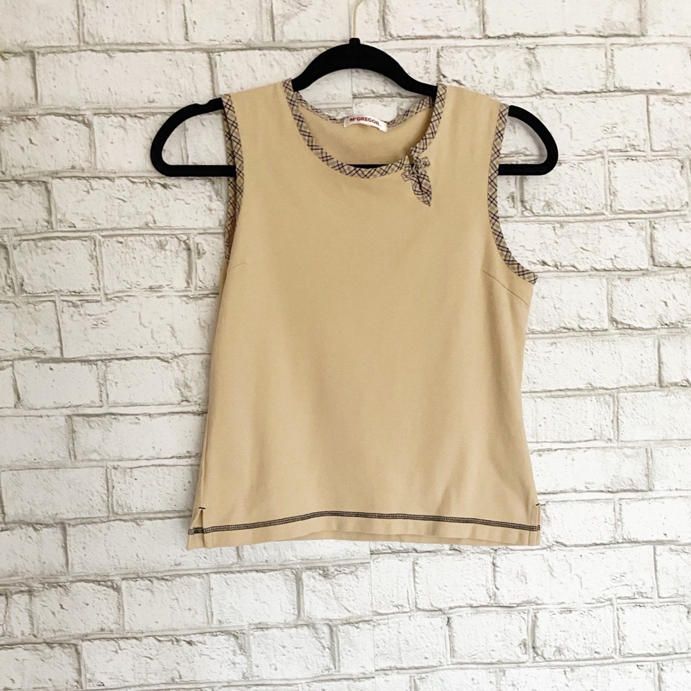 Mcgregor Beige Tank Top w/ Plaid Trim Size Medium